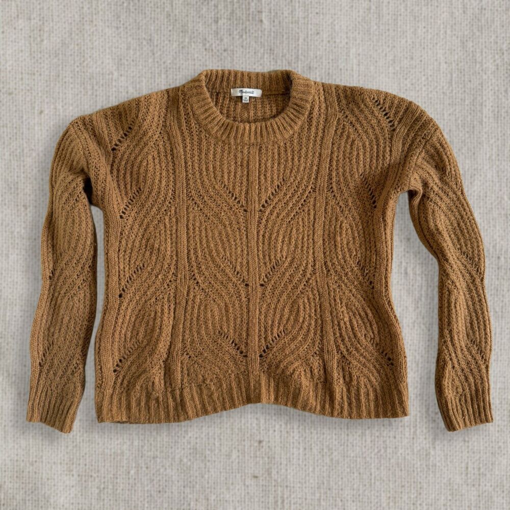 Madewell Mustard Yellow Open Knit Braided Sweater Size XS Fall Cozy Boho
